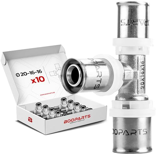 BOOPARTS – 10 st – Presst-T-koppling reducerad Ø20–16–16 mm | Multilager reducerad T-koppling TH-profil | Professionellt VVS-set i mässing