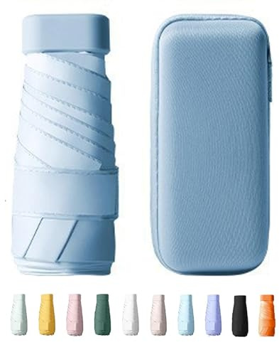 Yanrunce Ombrello Portatile Antivento e UV, Mini Ombrello Tascabile, Travel Ombrello Pieghevole per Borsa con Custodia, Mini Ombrello Pioggia UV Protezione Sole, 6 costole ombrello portatile (Blu)