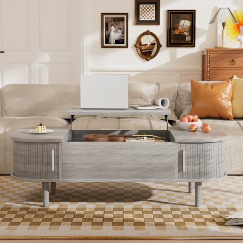 PURFINO Coffee Table with Lift Top - Wooden Modern Centre Table with Unique Textured & Hidden Storage, for Living Room, Bedroom, Small Space, Home Office