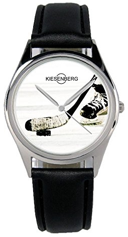 KIESENBERG Orologio da polso Hockey su ghiaccio Disco da hockey Sport invernali Idea regalo Articolo Fan Donna Uomo Unisex Analogico Quarzo Cinturino in pelle Diametro 36 mm B-1996