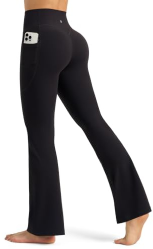 WILLIT Utsvängda leggings för kvinnor, slagbyxor, hög midja, yogabyxor med fickor, utsvängda leggings, ogenomskinliga bootcut, sportbyxor 77 cm/81 cm