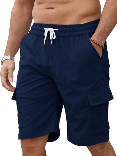 Herrshorts manchester cargobyxor med elastisk midja - Bermuda herr sommar flera fickor och dragsko | herrshorts lediga för arbete och avkoppling