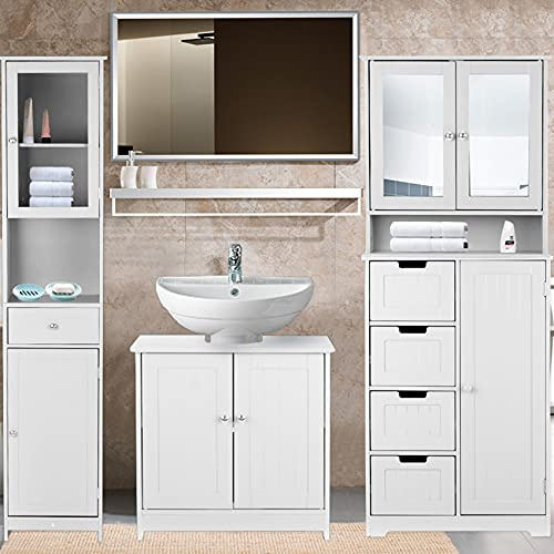 ERYUE Gabinete de Almacenamiento Alto de Torre Moderna con Cajones y Puertas para Baño, Cocina, Lavandería, Dormitorio, Organizador Libros Estilo Europeo Blanco
