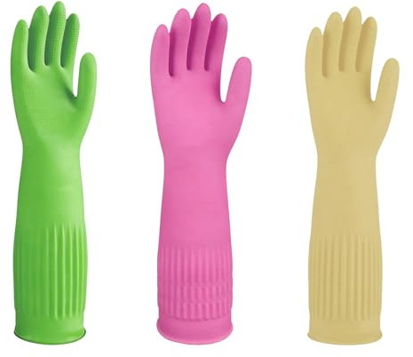 FUSHI&MON Washing Up Gloves, 3 Pack Durable Cleaning extra long Gloves