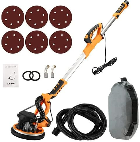 1390W Ponceuse Girafe avec Aspiration de Poussière, 900-1200 RPM 6 Vitesses, Ponceuse Mur et Plafond, Polissage en Angles Morts, Manche Télescopique, LED, Outil de Retrait de Plafond Popcorn