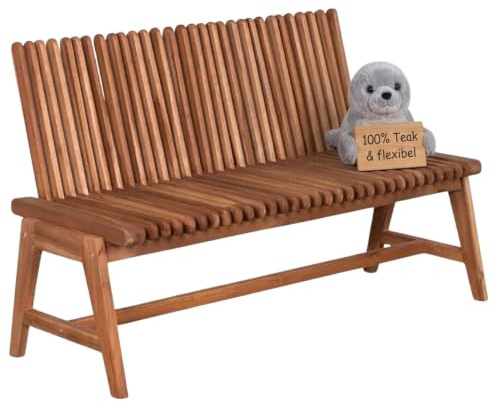 Mr. DEKO Trädgårdsbänk Leeds 130 cm teak | massiv träbänk, trädgårdsmöbler | väderbeständig parkeringsbänk, sittbänk, balkongbänk | justerbart ryggstöd, terrassbänk | 130 x 50 x 40/80 cm