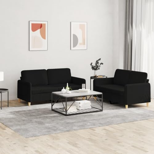 Sinkzol 2-TLG. Vardagsrum med kudde svart tyg, bekväm hörnsoffa, 2-sits, lounge, stabilt ryggstöd, armstöd, förvaringsutrymme, perfekt för vardagsrum och gästrum