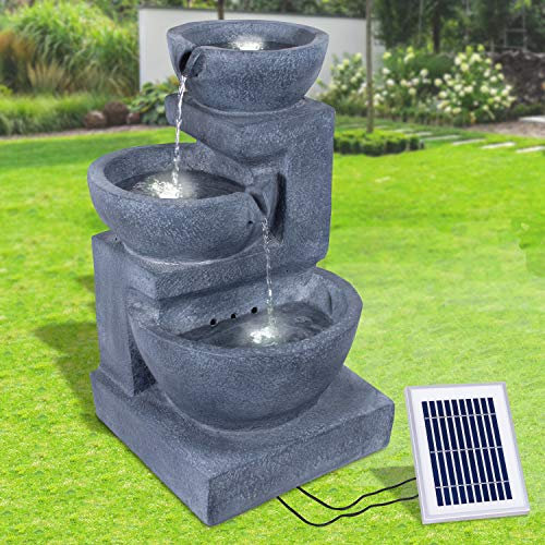 Solar Gartenbrunnen Brunnen Solarbrunnen Zierbrunnen Wasserfall Gartenleuchte Teichpumpe für Terrasse, Balkon, verbessertes Modell mit Pumpen-instant-Start-Funktion mit Liion-Akku & Led-Licht (V008)