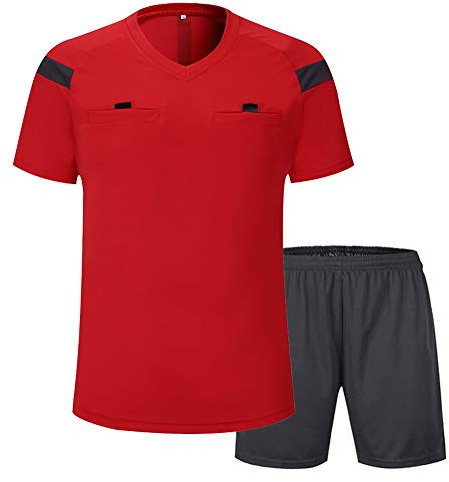 SHINESTONE Herren-Schiedsrichter-Trikot, für Fußball, Kurze Ärmel (Red, Large)