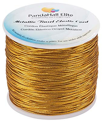 PH PandaHall 100 m guld elastiskt snöre 1 mm metallisk rund elastisk sträng guldtråd för presentinslagning armband halsband smycken tillverkning festival hängande ornament gör-det-själv hantverk
