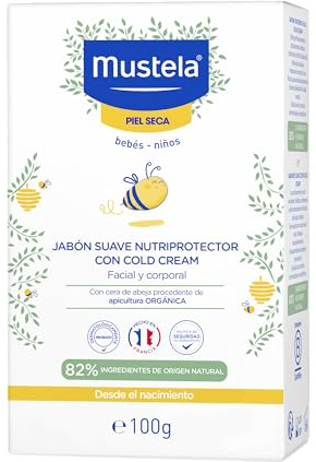 Mustela - Savon Surgras au Cold Cream - Nettoyant Visage Bébé - Nettoie en Douceur les Peaux Sèches Sensibles - À la Cire d'Abeille Bio - Savon Nourrissant Visage et Corps - Gamme Hygiène Bébé