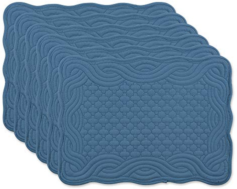 DII Quilted Farmhouse Collection Tabletop, Placemat Set, French Blue, 6 Piece