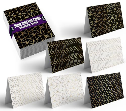 Better Office Products 100-Pack All Occasion Greeting Cards, Assorted Blank Note Cards, 4 x 6 inch, 6 Elegant Gold Foil Geometric Designs, Blank Inside, with Envelopes, 100 Pack