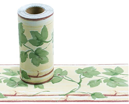 VisitRyl Frise de papier peint à décoller et à coller pour mur, motif feuilles vertes rustiques, décoration naturelle pour chambre à coucher 10cm X 1000cm