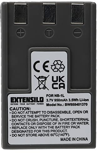 EXTENSILO batteria compatibile con Canon Digital Ixus 500, 400, 430, V, 300, 330 fotocamera digitale DSLR (950mAh, 3,7V, Li-Ion, grigio scuro)