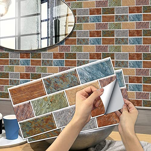 Alwayspon 12Pcsx30cmx15cm/12inchx6inch, Stone Effect Tile Sticker, Peel and Stick Backsplash Wall Tiles Sticker for Kitchecn Bathroom, Self-Adhesive Vinyl Tile Transfers Stick on Tiles
