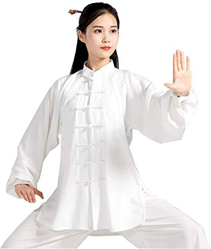 BODHIS Tai Chi Kleidung Damen Herren Tai Chi Anzug Damen Herren Baumwolle Atmungsaktiv Tai Chi Kleidung Anzug Kampfsport Kleidung Kung FU Kleidung (Weiß M)