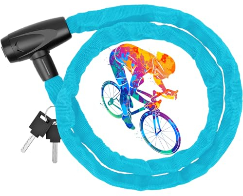 Fahrradschloss Kette 120 cm,Hohe Sicherheitsstufe Kettenschloss Kommt Mit Leichtem Diebstahlsicher Bremsbelagschloss für Draussen Sperren Roller, Motorrad, Rasenmäher, etc. (Light Blue 4mm)