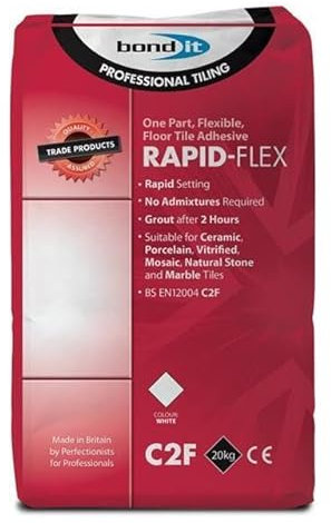 Bond It Rapid-Flex Tile Adhesive Rapid Fast Setting Floor Wall Ceramic - White (20Kg)