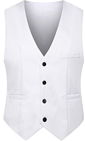 YMING Gilet Da Uomo Senza Maniche Per Abiti Da Lavoro Gilet Classico a Unita Elegante Con Monopetto Per Gli Affari Bianco L