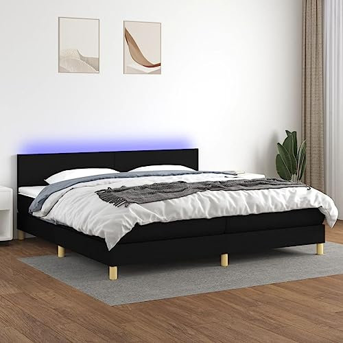 Sufrk Boxspringbett mit Matratze & LED Schwarz 200x200 cm Boxspringbetten Bett Boxspringbett Bett Mit Matratze Boxspringbett Mit Matratze Stoff - 3133583