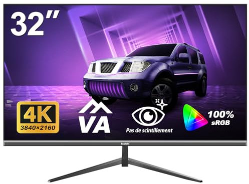 Gawfolk Display PC 4K UHD da 32 pollici, monitor per computer ultra nitido (3840×2160p), 100% sRGB, angolo di visione di 178°, porta HDMI、Display, compatibile con montaggio a parete 100 * 100MM - Nero