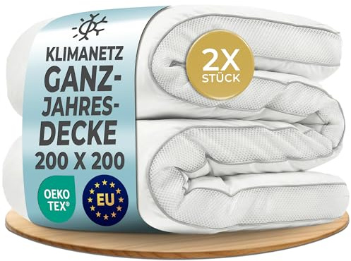 LILENO HOME Premium året runt-filt 200 x 200 cm [set om 2] med CoolComfort klimatnät – extra mjukt täcke 200 x 200 cm – perfekt som sommar och vinterfilt utan överdrag – tvättbart upp till 95 °C