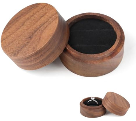 Ecrin Bague en Bois, Boite Alliance Mariage, Boîte à Bagues en Bois Rond pour 2 Bagues, Idéal pour Fiançailles, Mariage et Saint-Valentin, Design Élégant et Robuste, Fabrication Artisanale (A)