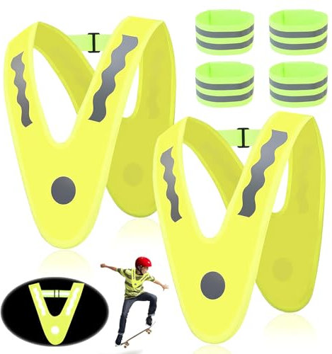 2 Stk Reflektierende Warnweste Kinder V-Form Sicherheitsweste Reiten, Kinderwarnweste Warnschutzweste, Reflektorweste Kinder Fahrrad Auto Sport Laufen Outdoor, mit 4 reflektierende Handgelenkbänder