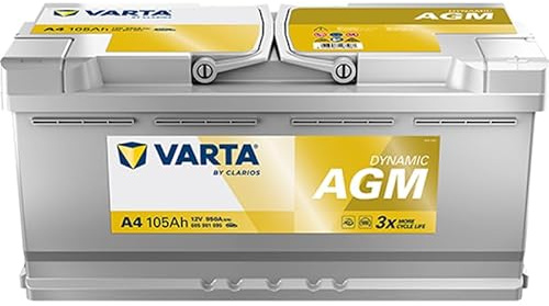 VARTA Automotive DYNAMIC AGM (A5) 12V 95Ah 850A - Nassbatterie für Start-Stopp Systeme und xEV - Starterbatterie für Autos mit höherem Energiebedarf - Wartungsfreie Bleisäurebatterie