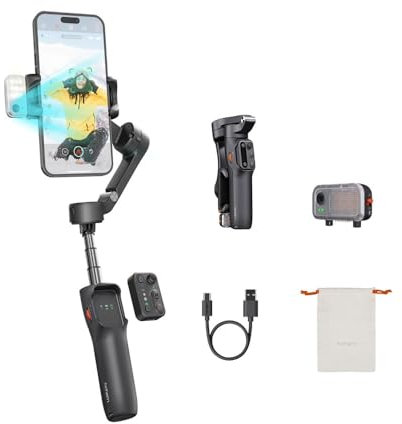 Hohem iSteady V3 Gimbal Estabilizador, Seguimiento AI Magnético, Control Remoto Desmontable, Gimbal para Smartphone de 3 Ejes con Vástago Telescópico Integrado y Trípode(Negro)