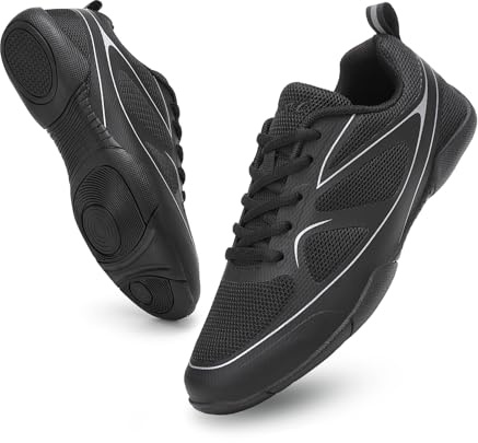 Kvwqoty cheerleader skor barn cheerleading skor flickor cheer dans gymnastik sneakers säkerhet flexibla träningsskor tennis sneakers, svart, 35 EU