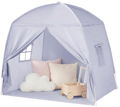 Tienda de Cama para Niños, Suelo Cama Niños Cueva, Interior Casa de Juegos, Portátil y Plegable, Cama Doble Litera, Cortinas, Tamaño Grande, Niñas y Niños