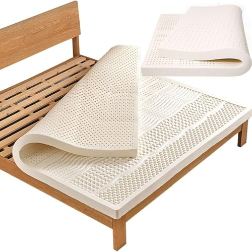 Topper per materasso in lattice naturale, traspirante e confortevole, schiuma viscoelastica da 10,2 cm, 130 x 190 cm, per una qualità ottimale del sonno