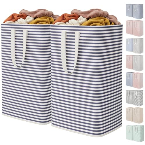 Lifewit Cesto Ropa Sucia, Cesta Ropa Sucia Impermeable con Asas Extendidas, Laundry Basket, Cubo Ropa Sucia Plegable, Bolsa Ropa Sucia para Baño, Dormitorio, Lavadero, 80L, Azul Marino, Paquete de 2