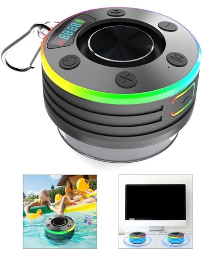 Altoparlante da doccia Bluetooth 5.3 con grado di impermeabilità IPX7 e ventosa, radio FM + orologio a LED + chiamate in vivavoce, batteria da 600 mAh, 5-8 ore di riproduzione