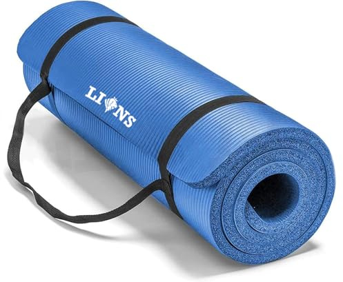 Lions Yoga Mat 10mm Thick NBR Foam Non-Slip Exercise With Carrying Strap, Eco Friendly High Density Workout Mat for Women Men Home Gym Exercise, 180x61cm Blue