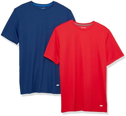 Amazon Essentials Camiseta Active Performance Tech para hombre (disponible en tallas para grandes y altos), paquete de 2, azul marino/rojo, talla XL