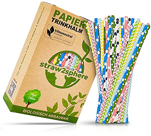 Straw2Sphere® Papierstrohhalme bunt | 140 Stück | 1 Baum für jeden Kauf | Bio Strohhalme Papier | Trinkhalme Papier für Kinder | Cocktail Strohhalm Pappe | Papiertrinkhalme Hochzeit