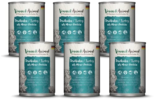 Venandi Animal - Premium Nassfutter für Katzen - Truthahn als Monoprotein 6er Pack (6 x 400 g), getreidefrei, Monoprotein