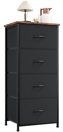 Somdot Chest of Drawers for Bedroom with 4 Fabric Drawers, Bedside Storage Cabinet for Kids Dorm Living Room Closet Wardrobe Laundry Entryway Hallway, Black Rustic Brown