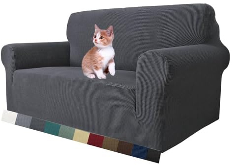 MAXIJIN Super Stretch Couch Bezug für 2-Sitzer Couch, 1-teilige Universal Love Sitzbezüge Jacquard Spandex Sofa Protector Hunde Haustierfreundliche Loveseat Schonbezug (2 Sitzer, Dunkelgrau)