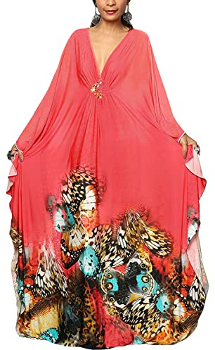 YOUKD Vestido de Verano Largo para Mujer, Caftán Bohemio, Maxi, Copricostume de Playa, Bikini Robe, Ropa de Estar por Casa, Talla Única, Talla única