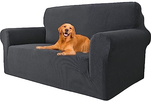 YSTELLAA Housse Canapé Extensible 2 Places, Housse De Canapé avec Accoudoirs, Super Élastique Sofa Cover Universelle, Moderne, Antidérapante, Antisalissure, Lavable, Gris Foncé