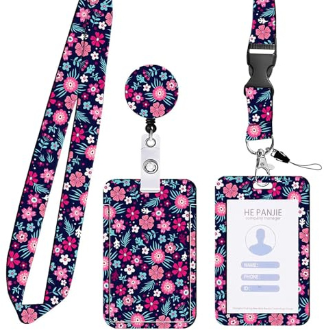 GEFIRE 1 Pzs Red Floral Lanyard Enfermera, Colgador Llaves Cuello, Cinta para Colgar Movil, Porta Tarjetas Identificativas para Estudiantes, Mineros, útiles Escolares y de Oficina