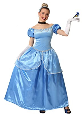 Atosa Disfraz Traje Vestido Largo Completo Princesa De Cuenta Azul Mujer Adulto Con Detalles En Dorado Personaje De Fantasía Mágica Carnaval Oro De Luxe XS-S