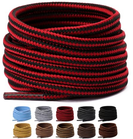 Olukssck Lacets Ronds 4 mm pour Bottes, Chaussures de Randonnée et Travail | 2 Paires, Renforcés et Résistants Pour Bottines, pour Chaussures de Sécurité, Trekking, 25 Couleurs, 71cm - 180cm