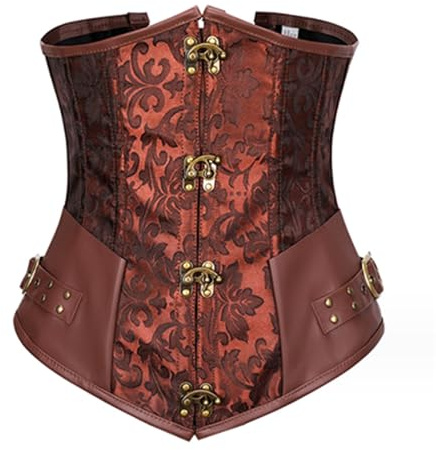 Moonight Steampunk Corset Underbust Brown Waist Cincher Pirate Underbust Corset Tops for Women Brown 2XL