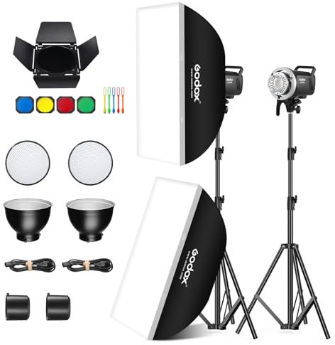 GODOX MS300V - Juego de flash para fotografía de estudio, vídeo y retrato, 2 unidades, con softbox