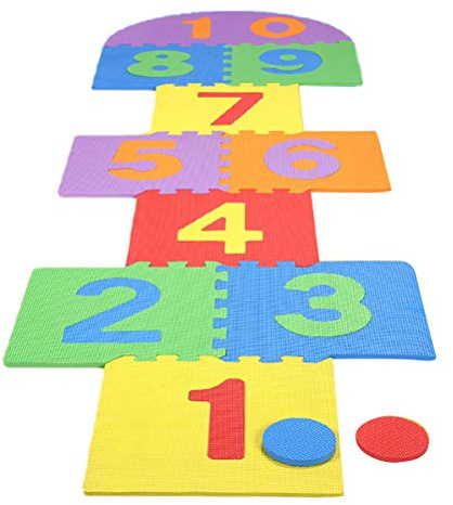 Tapis de Marelle Géant en Mousse EVA Jeu de Puzzle avec Chiffres pour Enfants Carreaux de Verrouillage Souple pour Intérieur et Jardin